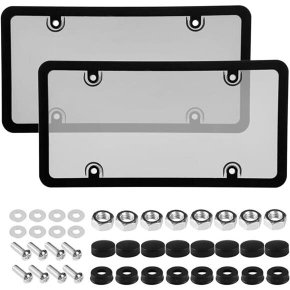 2 Pack Tinted License Plate Protector Clear Plastic Cover Black Frame Car Truck - Picture 1 of 8